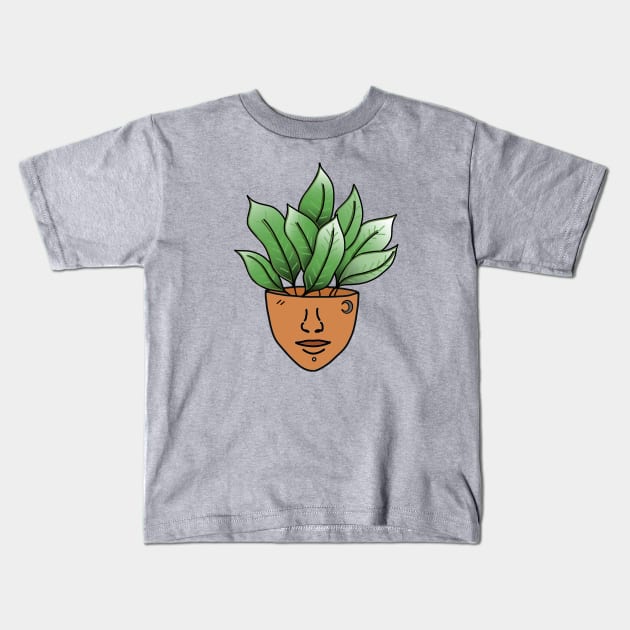 Tropical House Plant Person with a Moon Face Tattoo Kids T-Shirt by Tenpmcreations